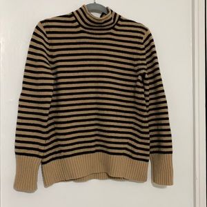 Jcrew wool camel black striped mockneck sweater M